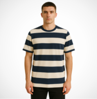 Striped T-Shirt – Classic Crew Neck, Cotton-Poly Blend, Multi-Color Stripes, Regular Fit, Reinforced Ribs, Durable & Comfortable for Everyday Wear, Stylish Casual, Full Size Range